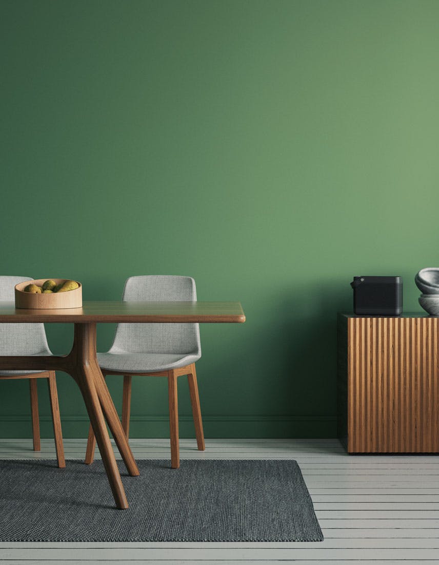 Dining room scene decorated with Lick Green 07 paint