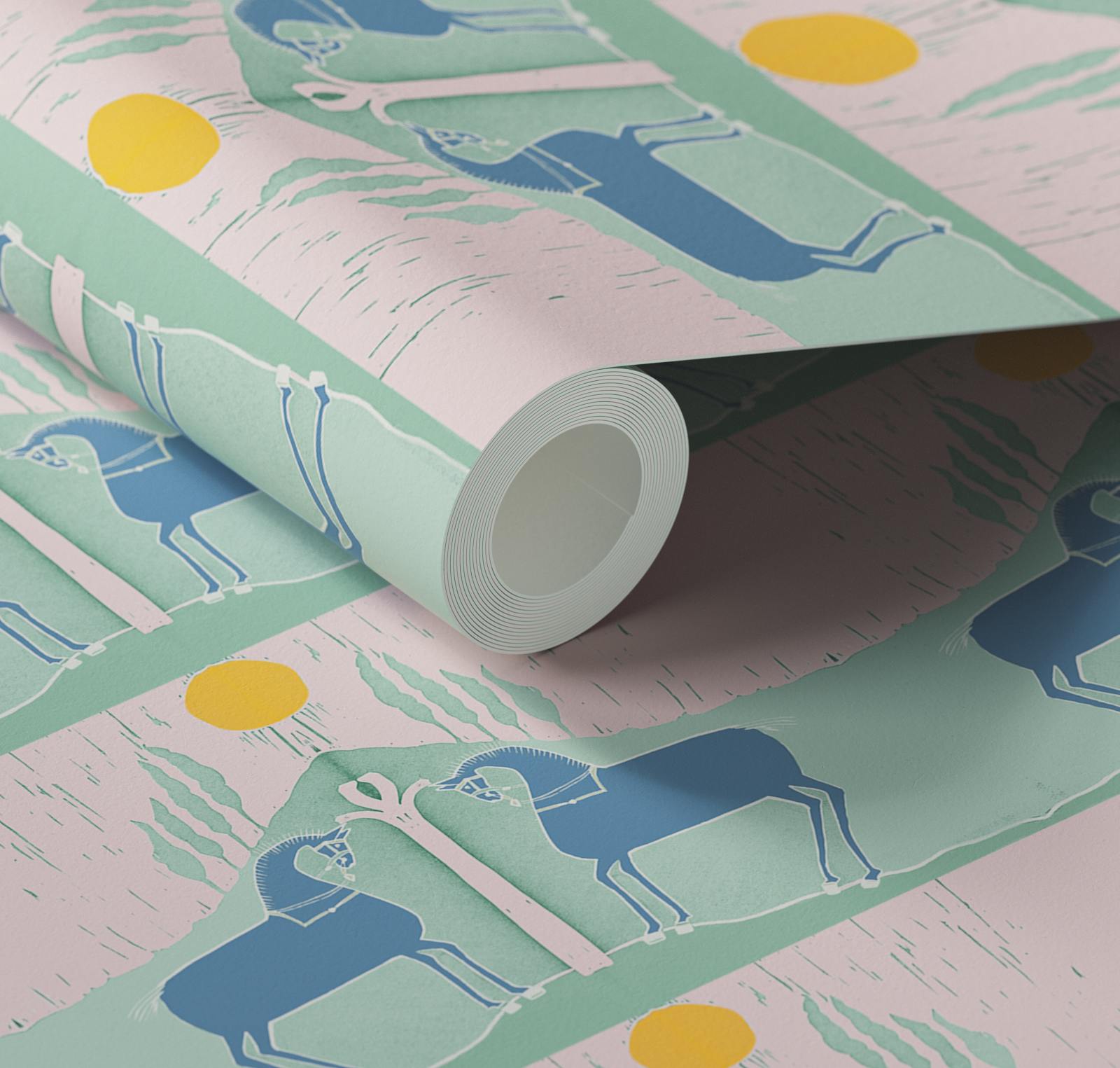 Close up of Lick x Annika Reed Western 03 pink and mint green animal wallpaper