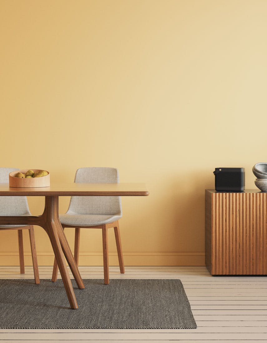 Dining room scene decorated with Lick Yellow 01 paint
