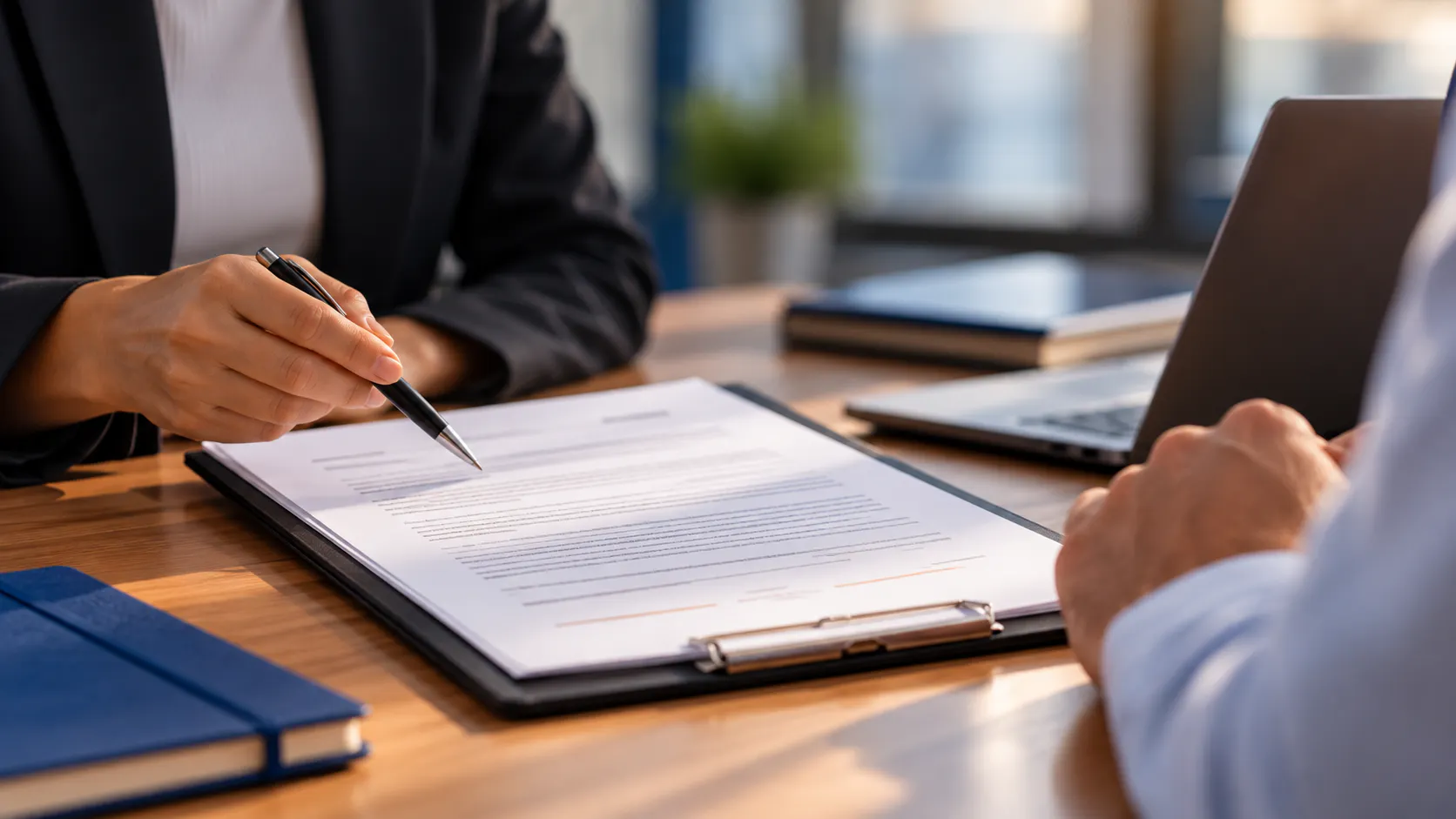 Profissionais analisando contrato para contratação de mão de obra temporária