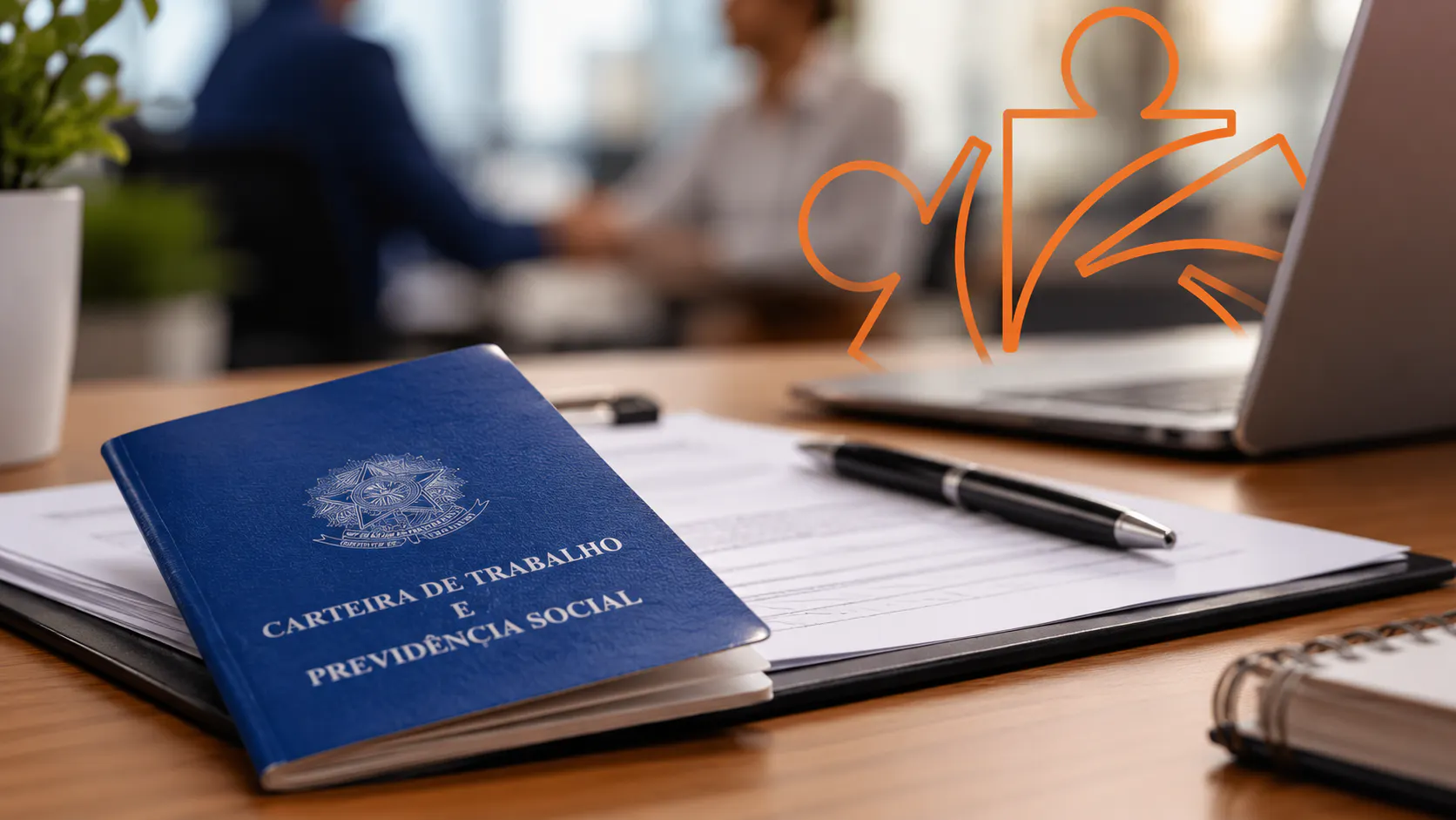 Carteira de Trabalho sobre documentos de contratação representando a legislação do trabalho temporário