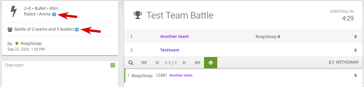 Team battle tournament lobby