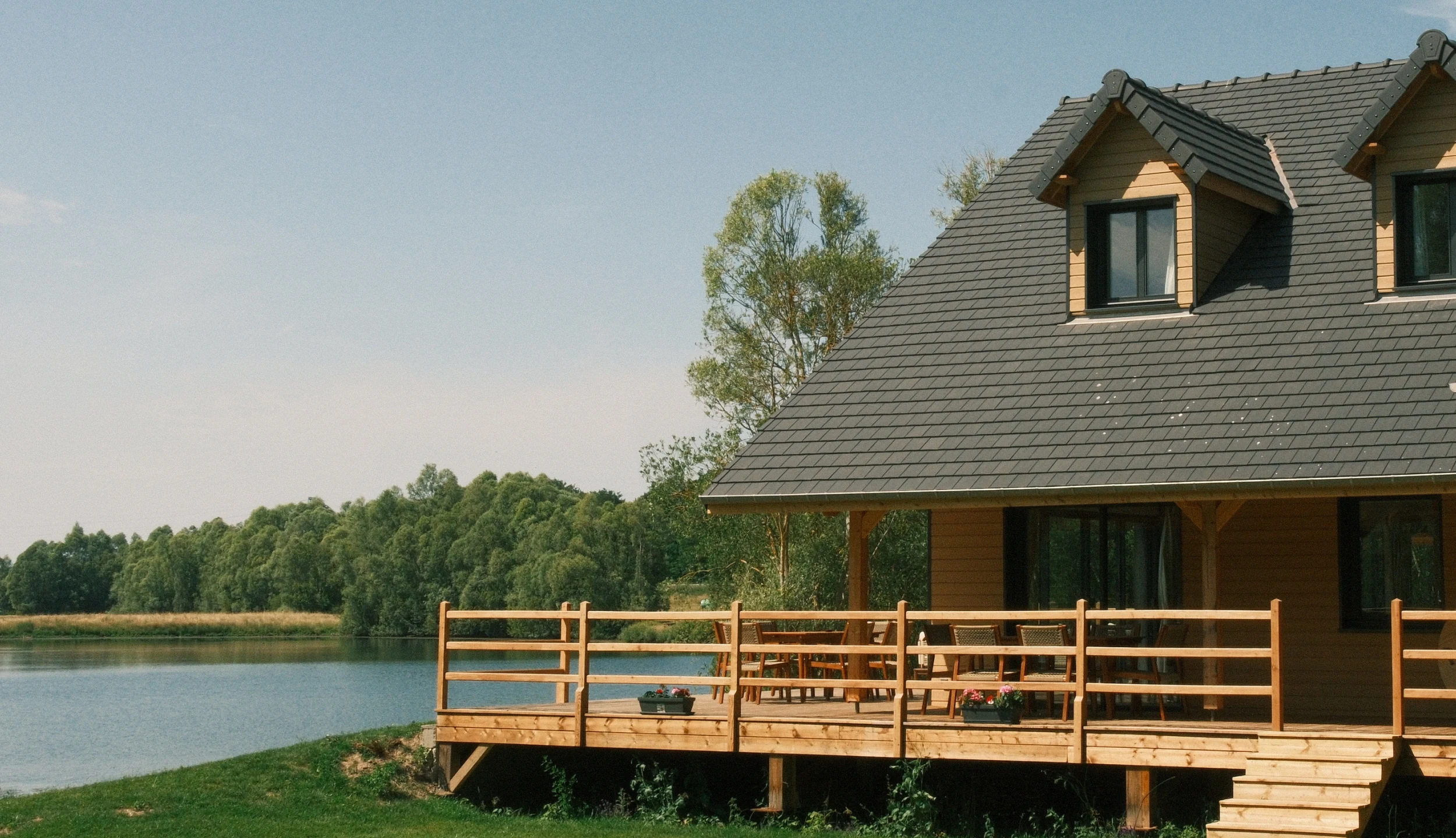 Facade and terrace, wooden house near the Bay of Somme