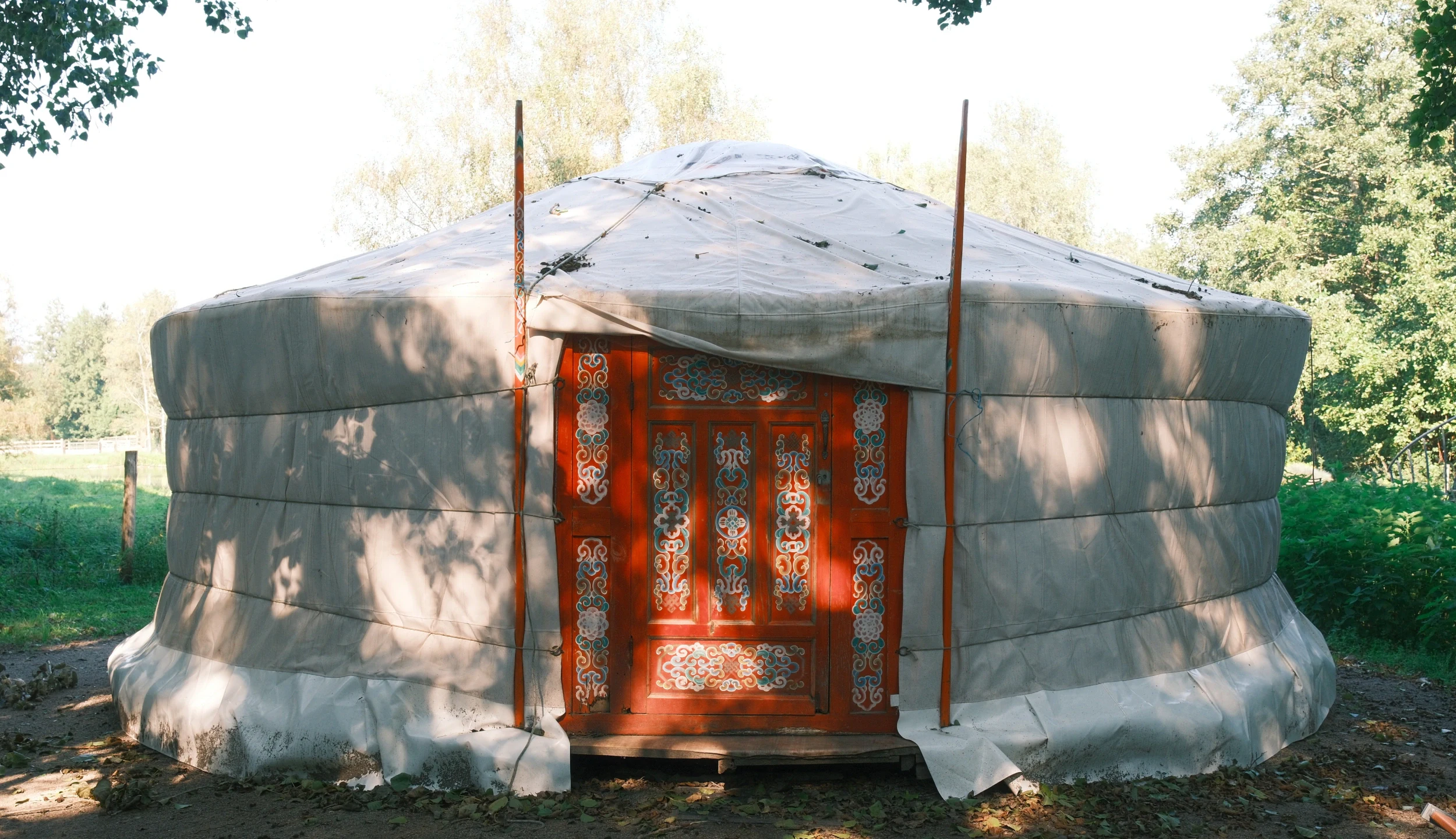 View of the unusual accommodation La Yourte, an authentic Mongolian yurt, at LieuDieu