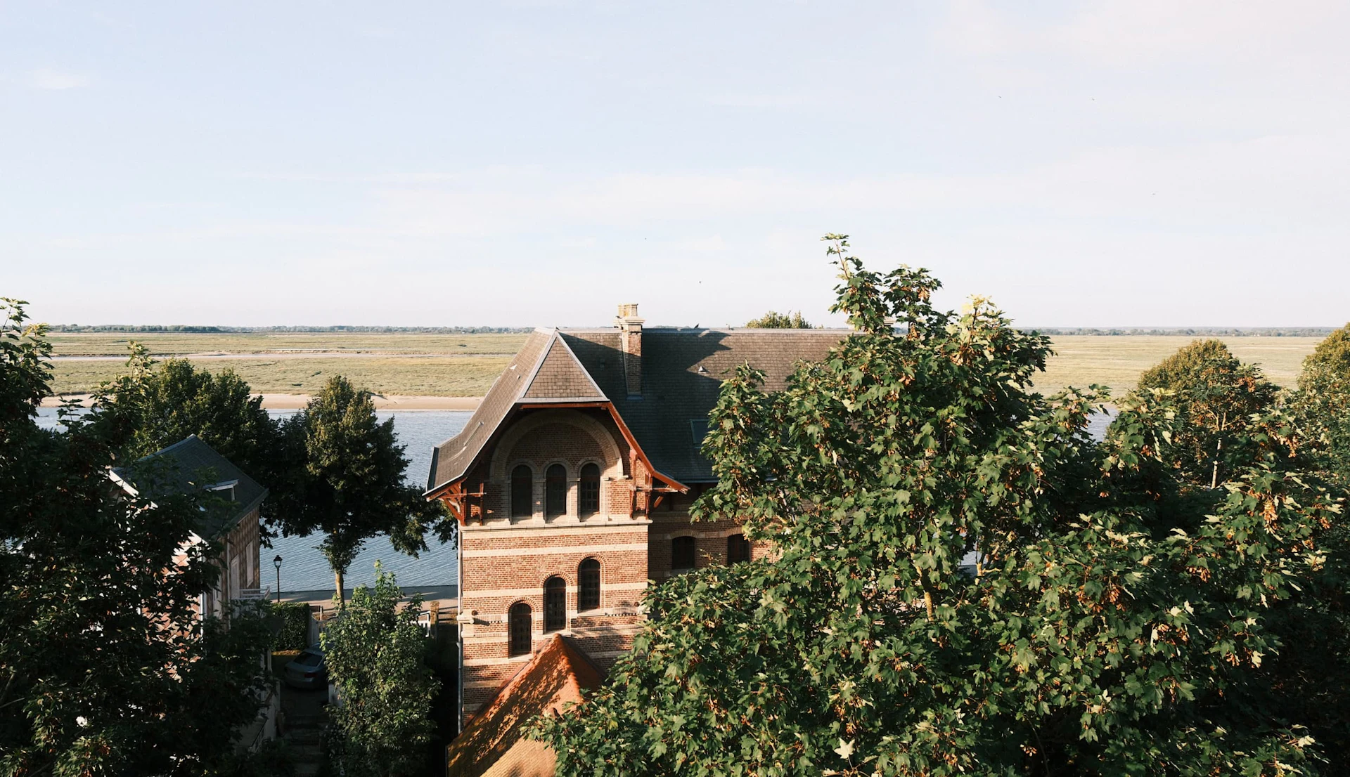 Traditional house of Saint-Valery-sur-Somme, view of the bay, from the church square