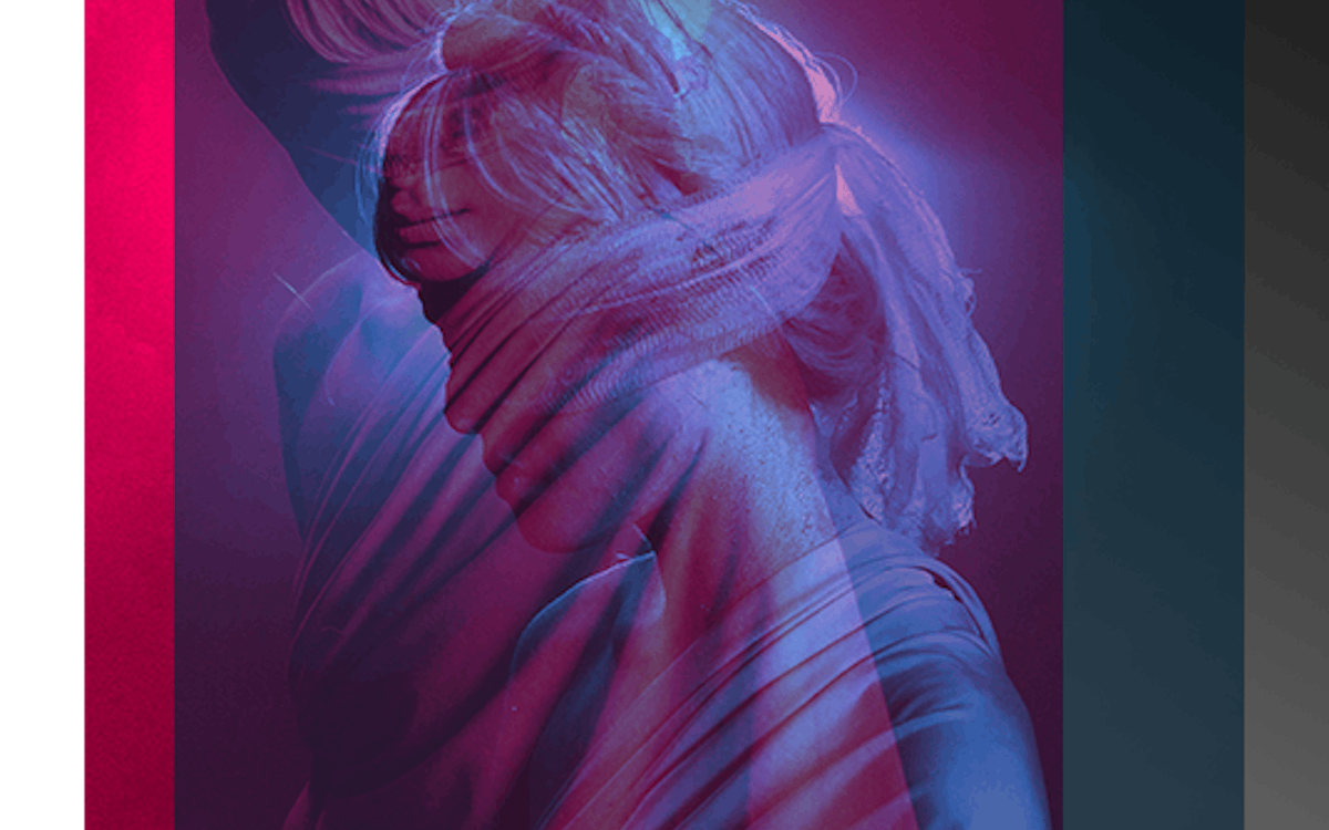 Double exposure of model portraying Themis