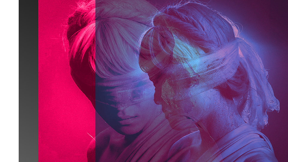 Double exposure of model protraying Themis