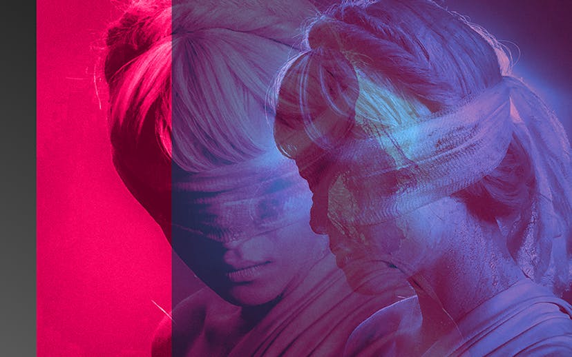 Double exposure of model protraying Themis