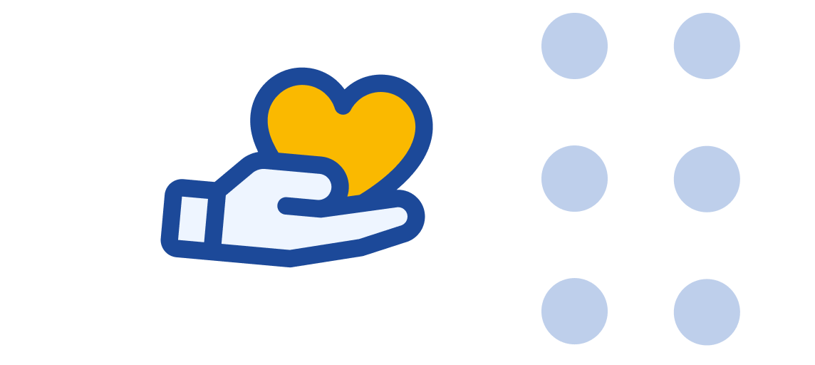 The image shows a schematic representation of a hand holding an yellow heart