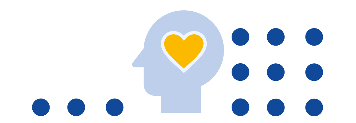 In the picture - a schematic representation of a head with a yellow heart inside