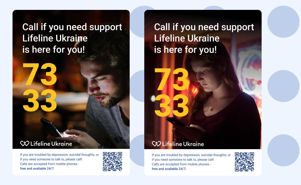 In the picture - LifeLine Ukraine 7333 informative posters, one with a boy and one with a girl