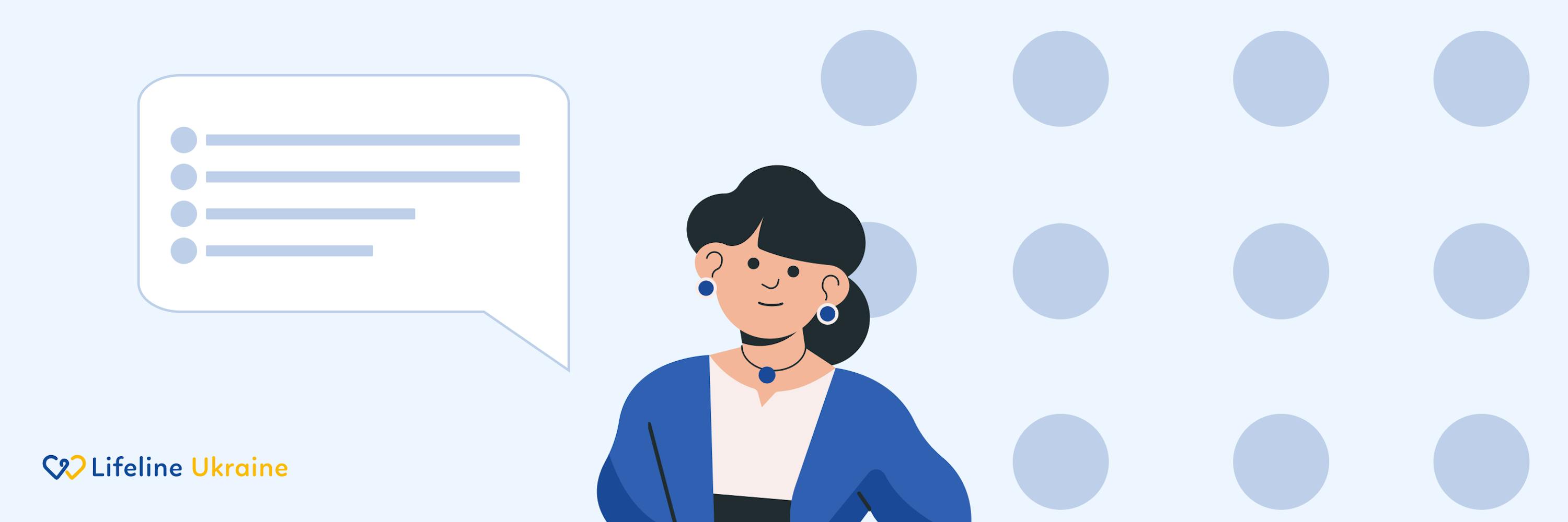 Pictured: a female character explains the ‘Rules for responsible dissemination of information on suicide’ and the LifeLine Ukraine logo
