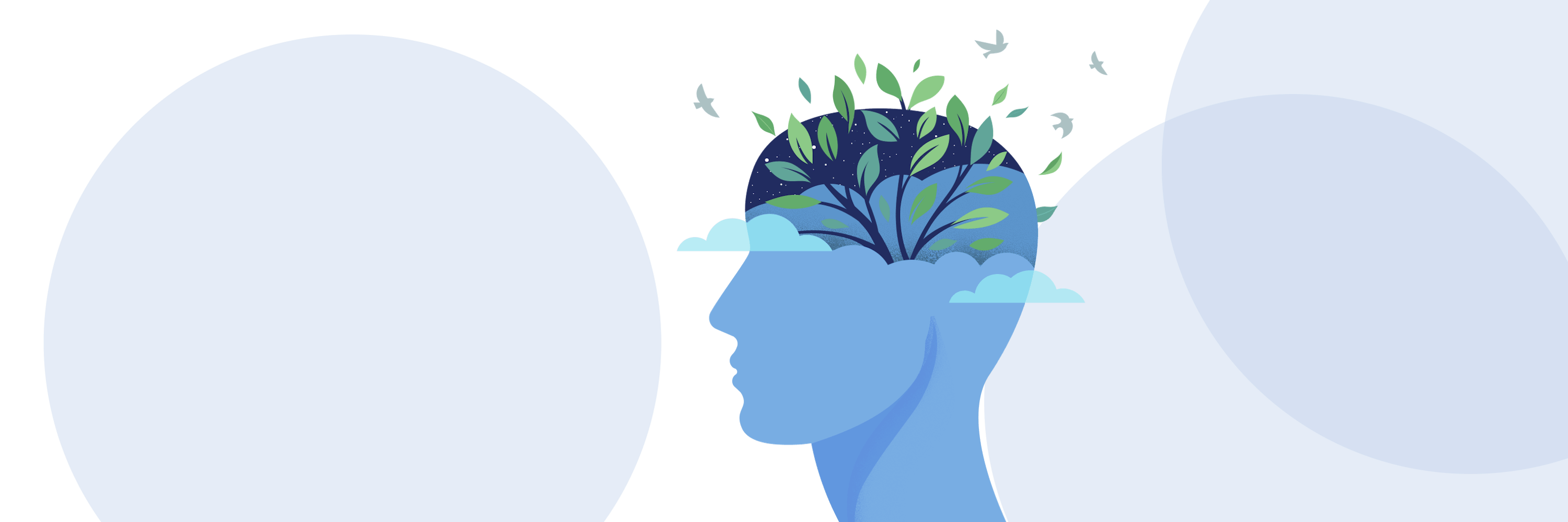 The image shows a silhouette of a person with a tree growing inside the head, symbolising inner growth, mental health, and the journey to harmony through self-love.