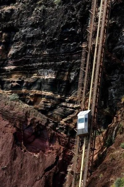 scary elevator above cliff