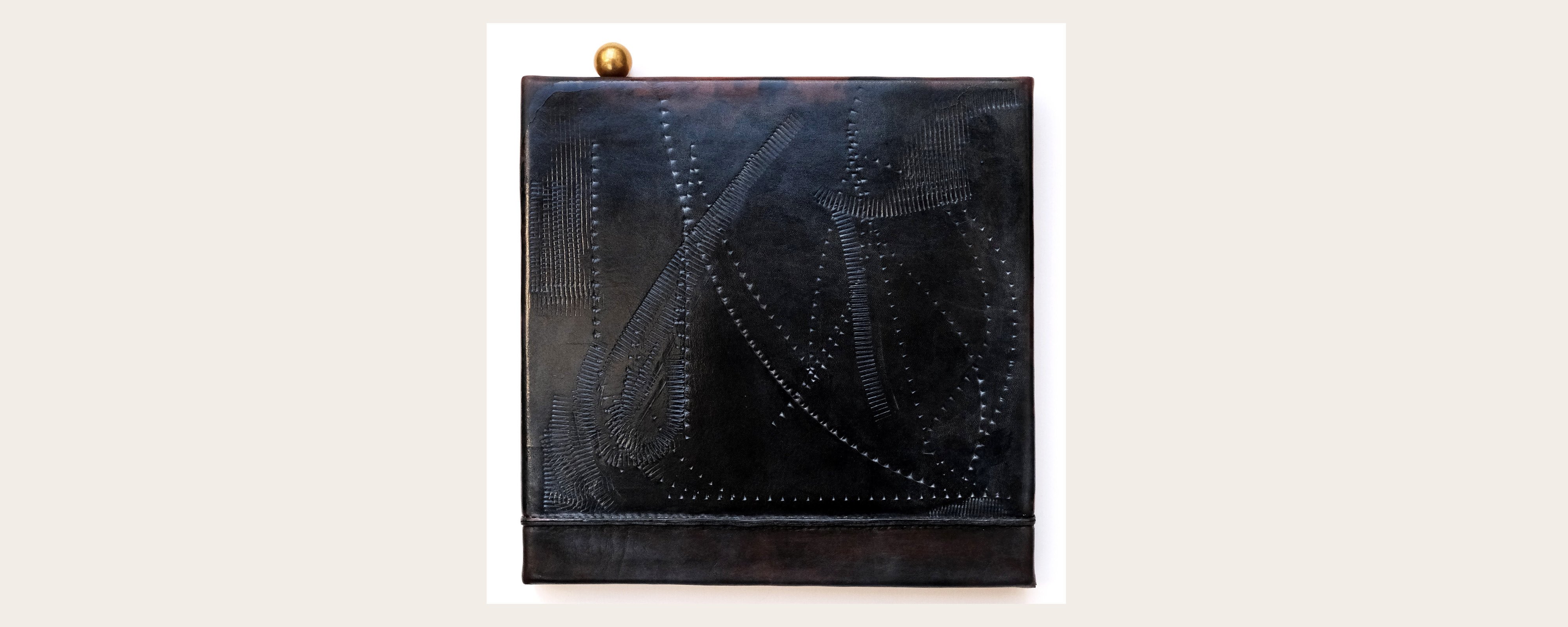 Frances Pinnock (b. 1990), Light Sleeper, 2024, Leather, brass, horsehair, iron sulphate, calligraphy ink, shellac, © Frances Pinnock, photography the artist
