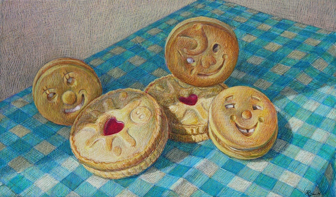 Robin-Lee Hall, 'Happy Biscuits', egg tempera on panel © The Artist