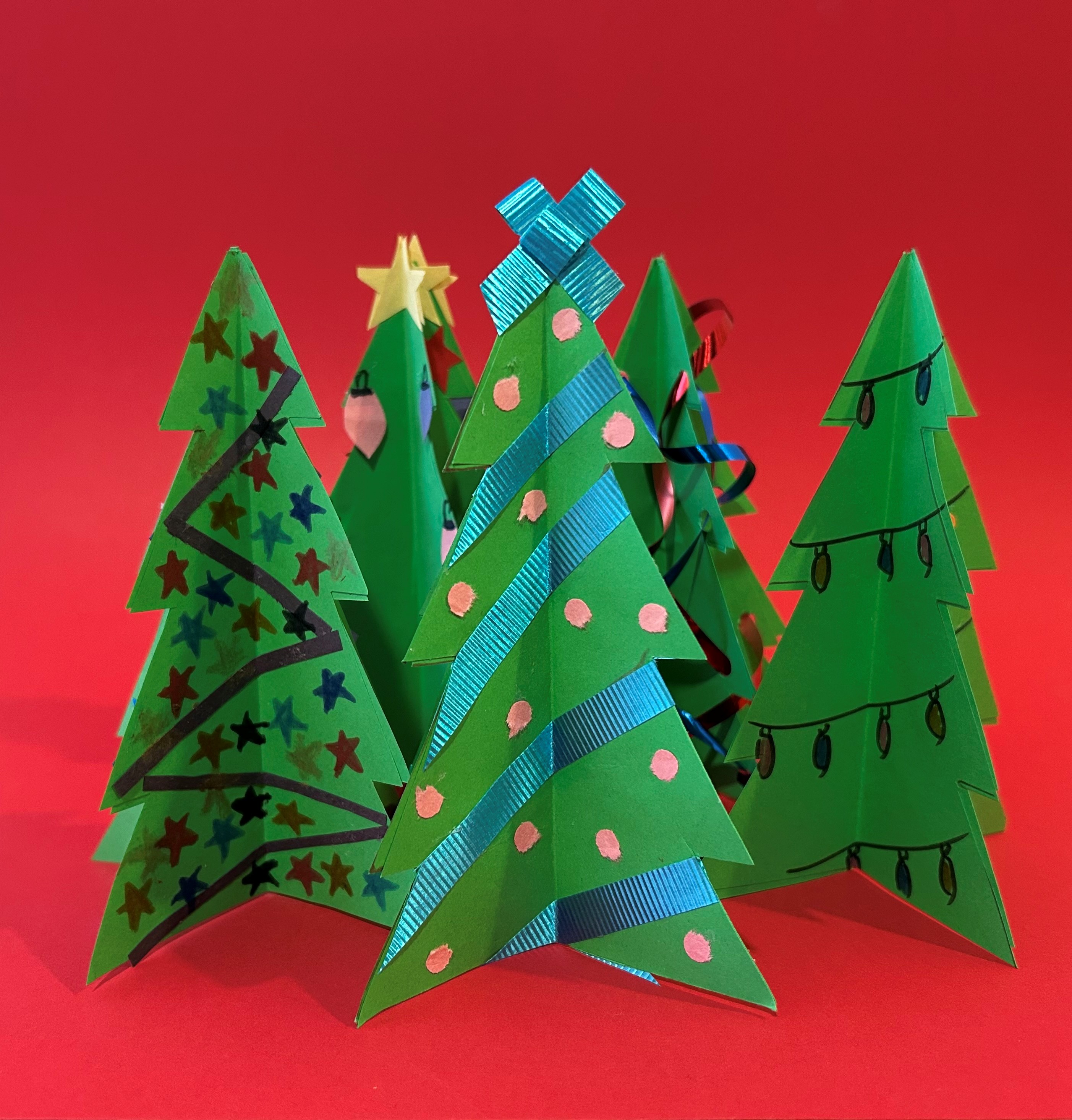 Paper craft of 5 xmas trees
