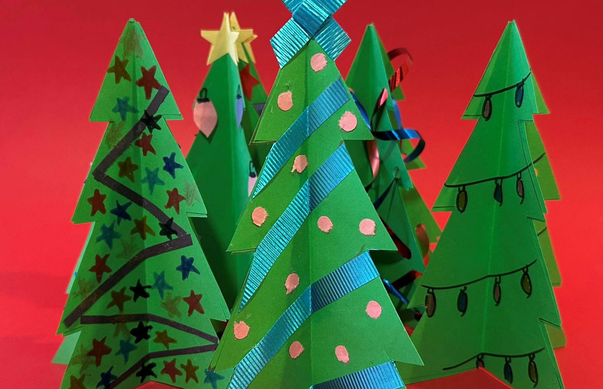 Paper craft of 5 xmas trees