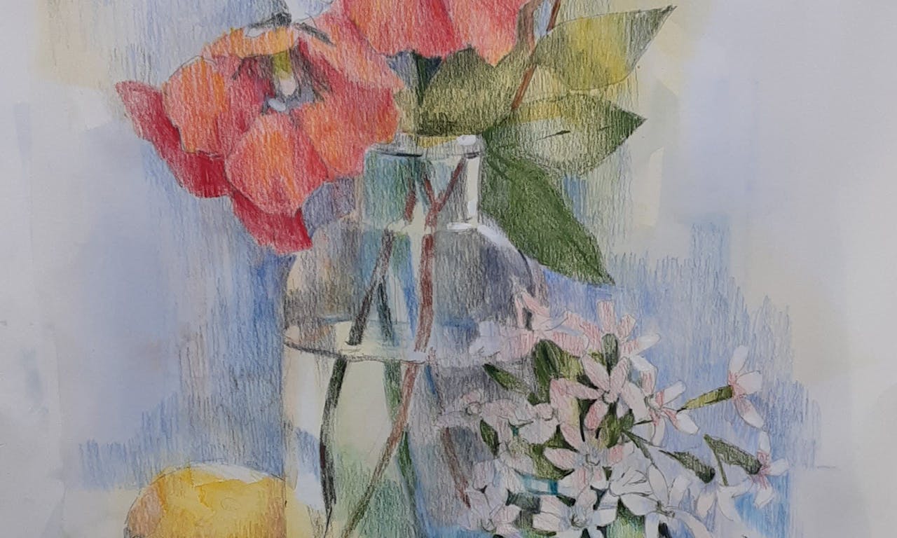 Hollyhocks and Lemons by Liz Seward