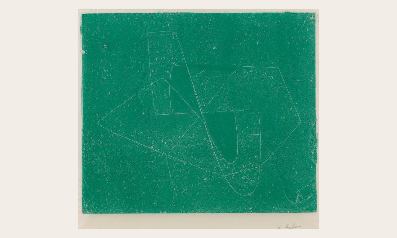 Naum Gabo (1890–1977), Opus Ten (WE 365), date unknown, Monoprint from professionally made end-grain block of Florida boxwood, Courtesy Cristea Roberts Gallery and the artist’s family