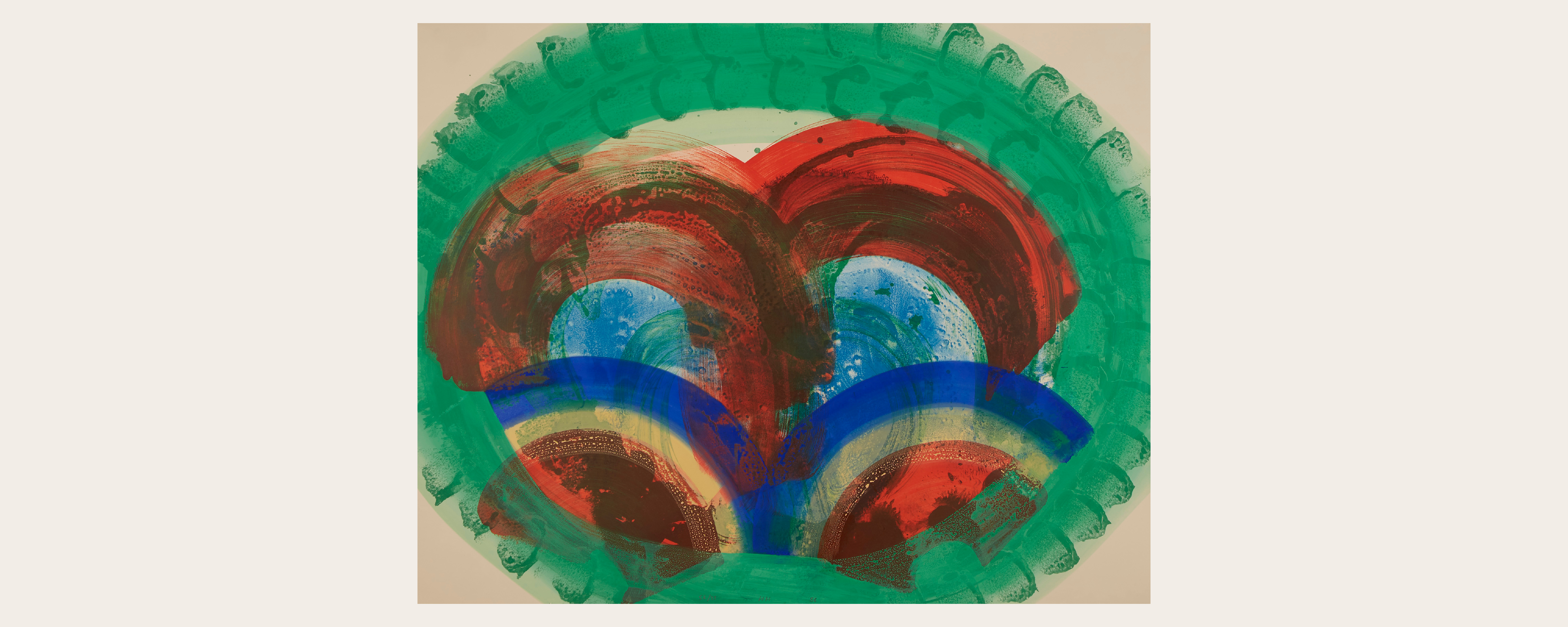 Howard Hodgkin (1932 – 2017), Red Palm, 1986-87, Lithograph with hand-colouring in gouache on buff Arches Cover 300gsm paper. © The Estate of Howard Hodgkin. All rights reserved, DACS/Artimage 2026. Images courtesy Cristea Roberts Gallery, London.