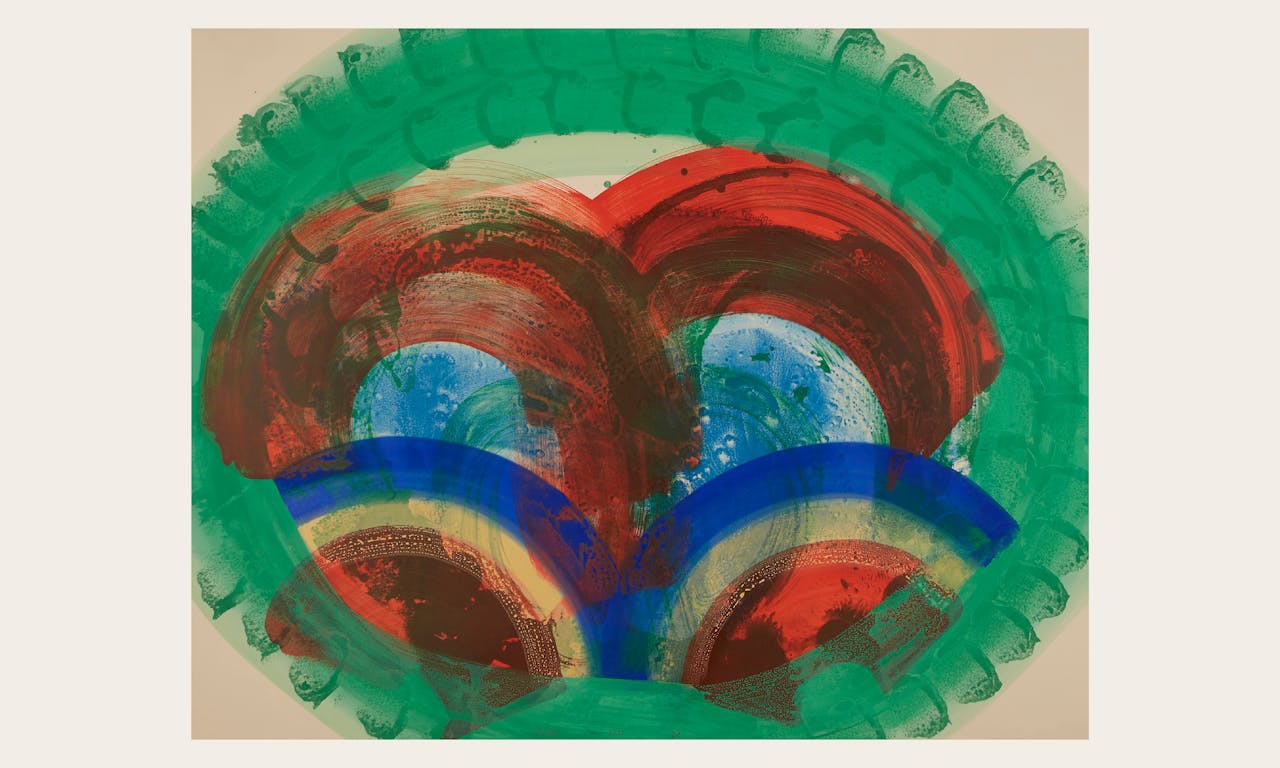 Howard Hodgkin (1932 – 2017), Red Palm, 1986-87, Lithograph with hand-colouring in gouache on buff Arches Cover 300gsm paper. © The Estate of Howard Hodgkin. All rights reserved, DACS/Artimage 2026. Images courtesy Cristea Roberts Gallery, London.