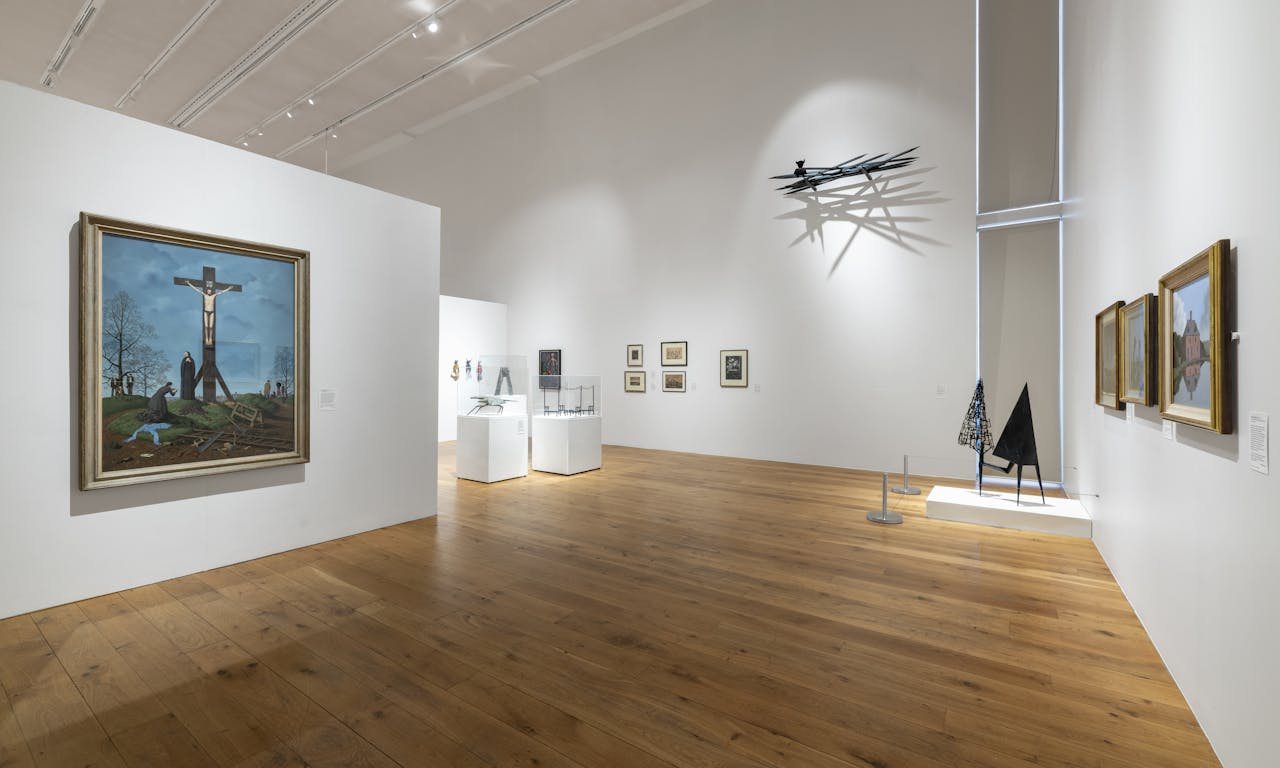 Installation photograph of 'Strange Bedfellows' by Permindar Kaur at Lightbox Gallery © Deniz Guzel, 2025