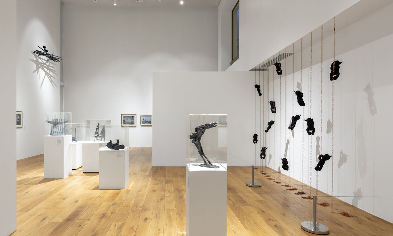 Installation photograph of 'Strange Bedfellows' by Permindar Kaur at Lightbox Gallery © Deniz Guzel, 2025