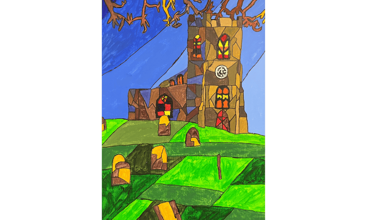 Amy Mears – Church with Graveyard
Acrylic on canvas board
2024