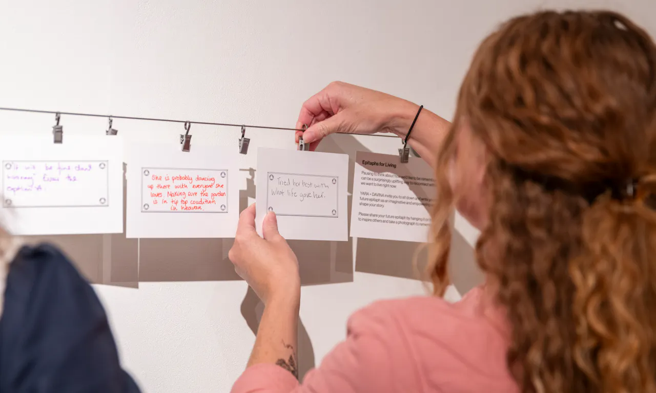 Epitaphs for Living, 2026, epitaphs being added by the public © Deniz Guzel