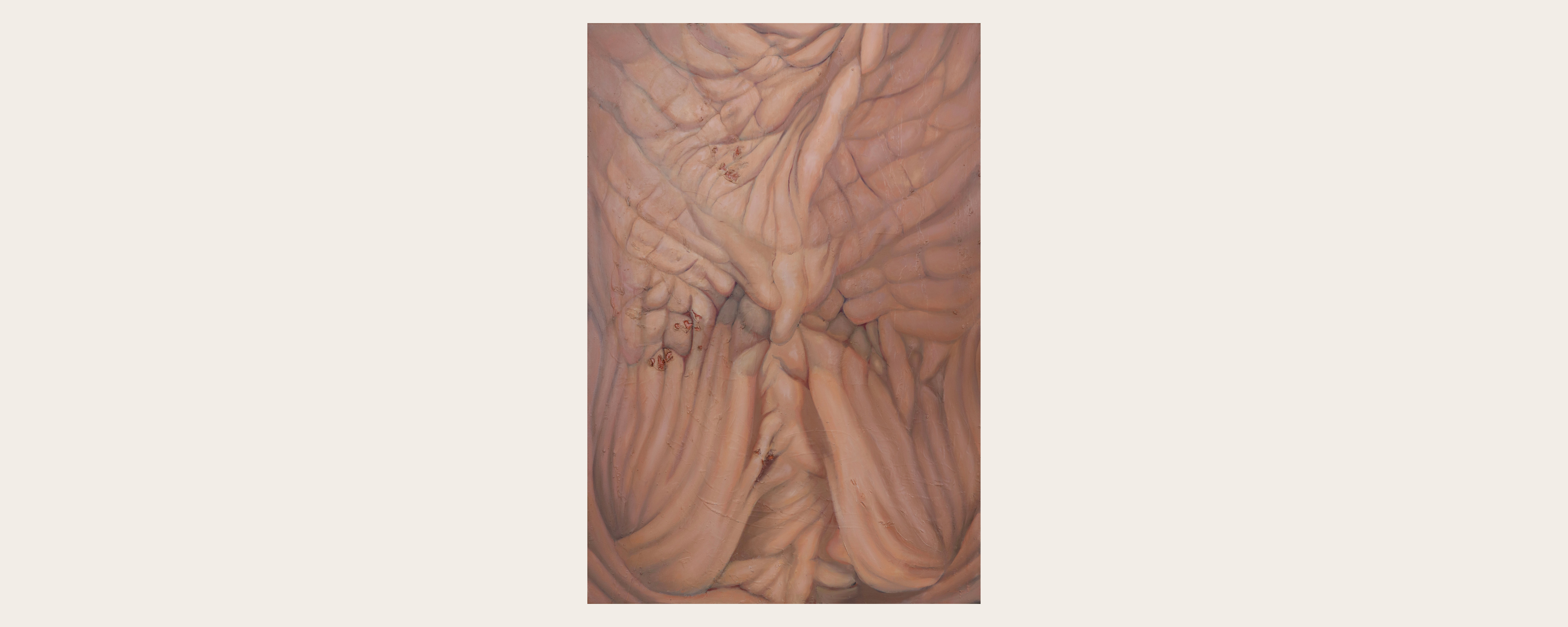 Eva Yates - Eva Yates, Skin plastered like hide wallpaper, Oil on canvas, 150cm x 100cm, 2025