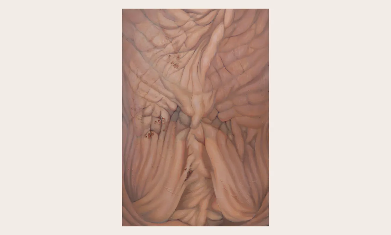 Eva Yates - Eva Yates, Skin plastered like hide wallpaper, Oil on canvas, 150cm x 100cm, 2025