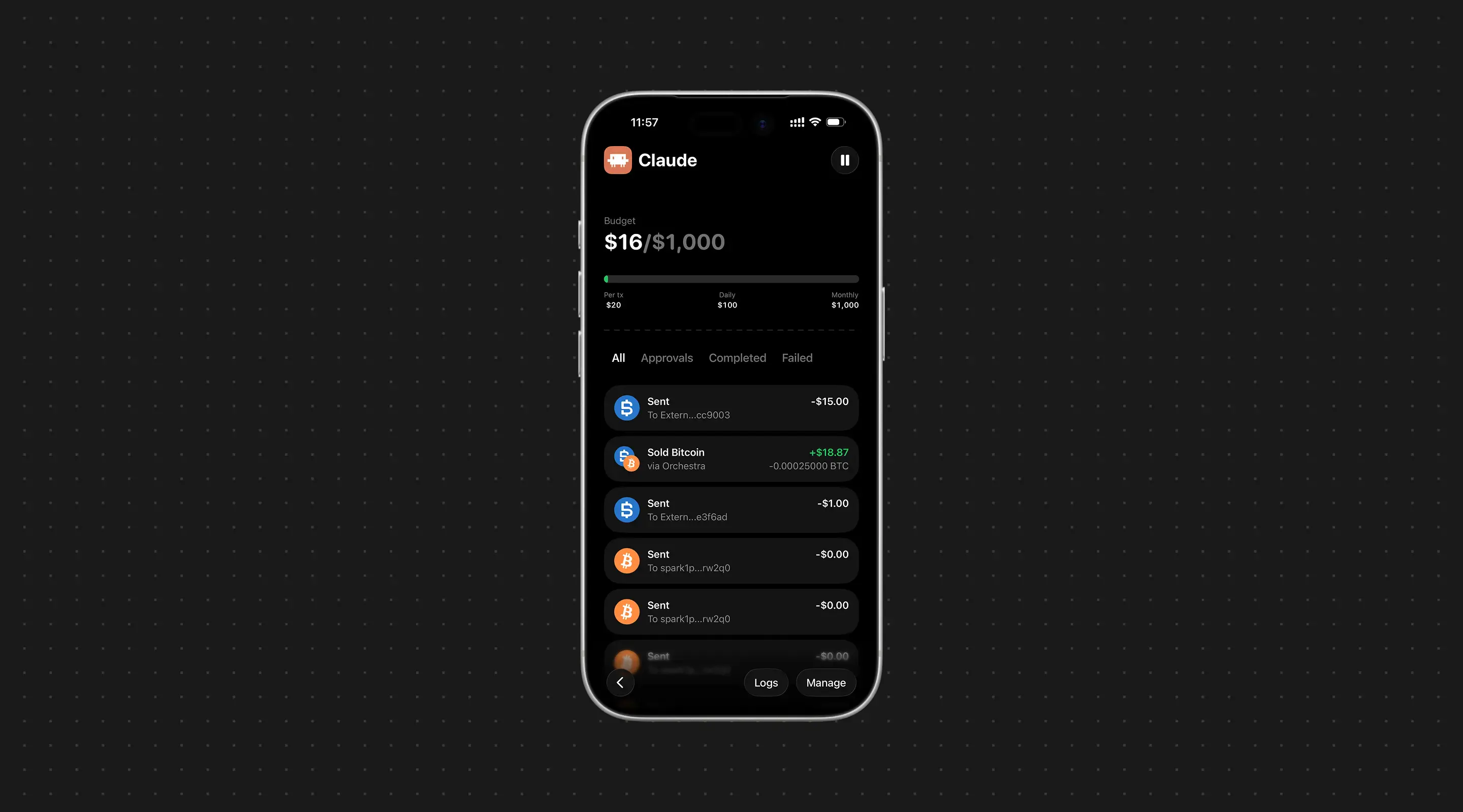Bread Wallet (Insider Edition): live budget tracker and full transaction breakdown for a connected agent