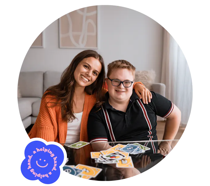 Robyn and Benjamin, Like Family Social Carer and Member smiling