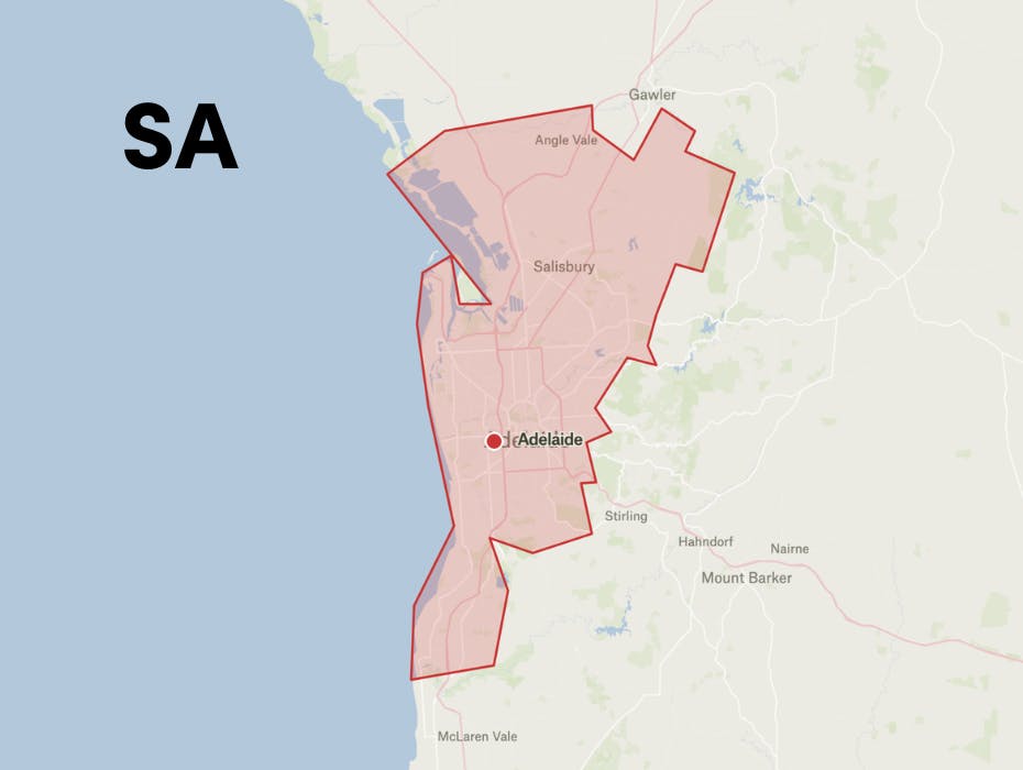 Map showing where Like Family operates in Adelaide, South Australia