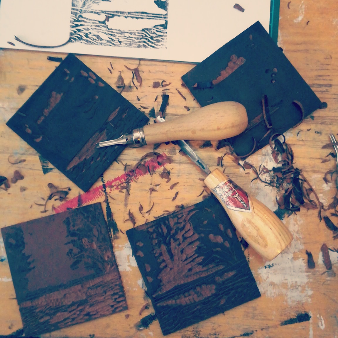 Platten für mehrfarbigen Linolschnitt, Lillian Noack