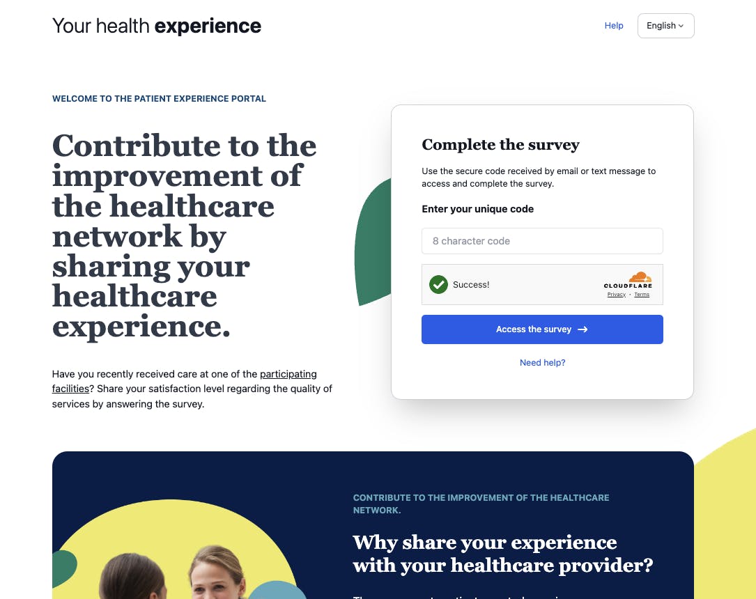 Screenshot of the votreexperience.ca portal for patients to share their experience following a healthcare encounter