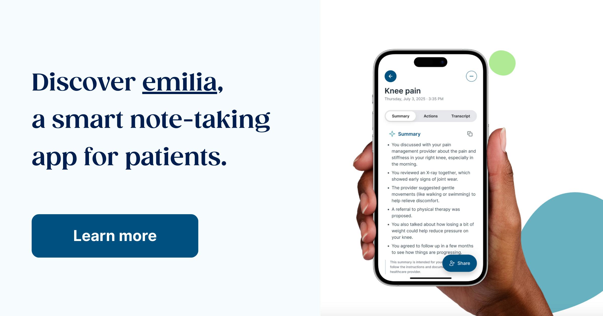 Discover emilia, a smart note-taking app for patients