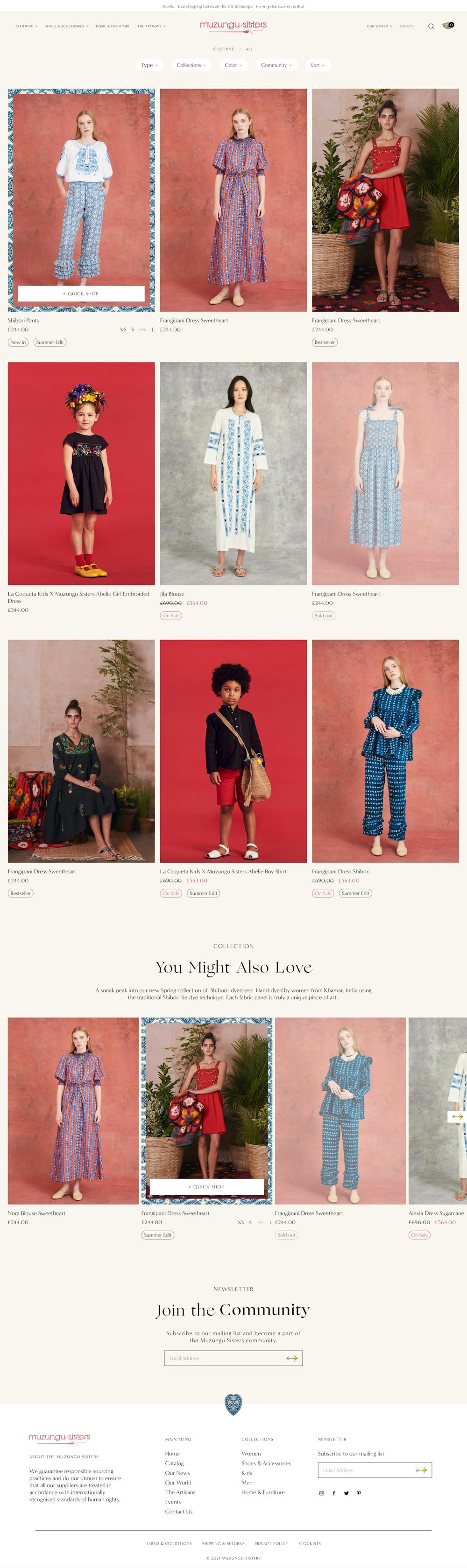 Muzungu Sisters Product Listing Page