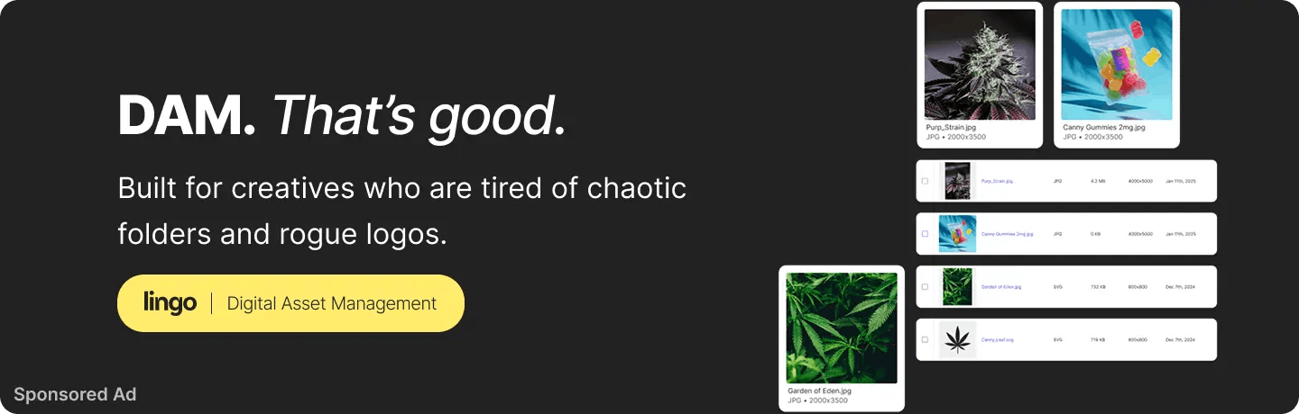 Digital asset management banner for Lingo and cannabis brands.