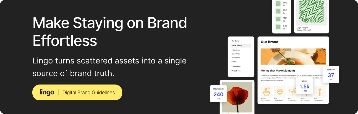 Digital brand guidelines with Lingo banner for staying on brand