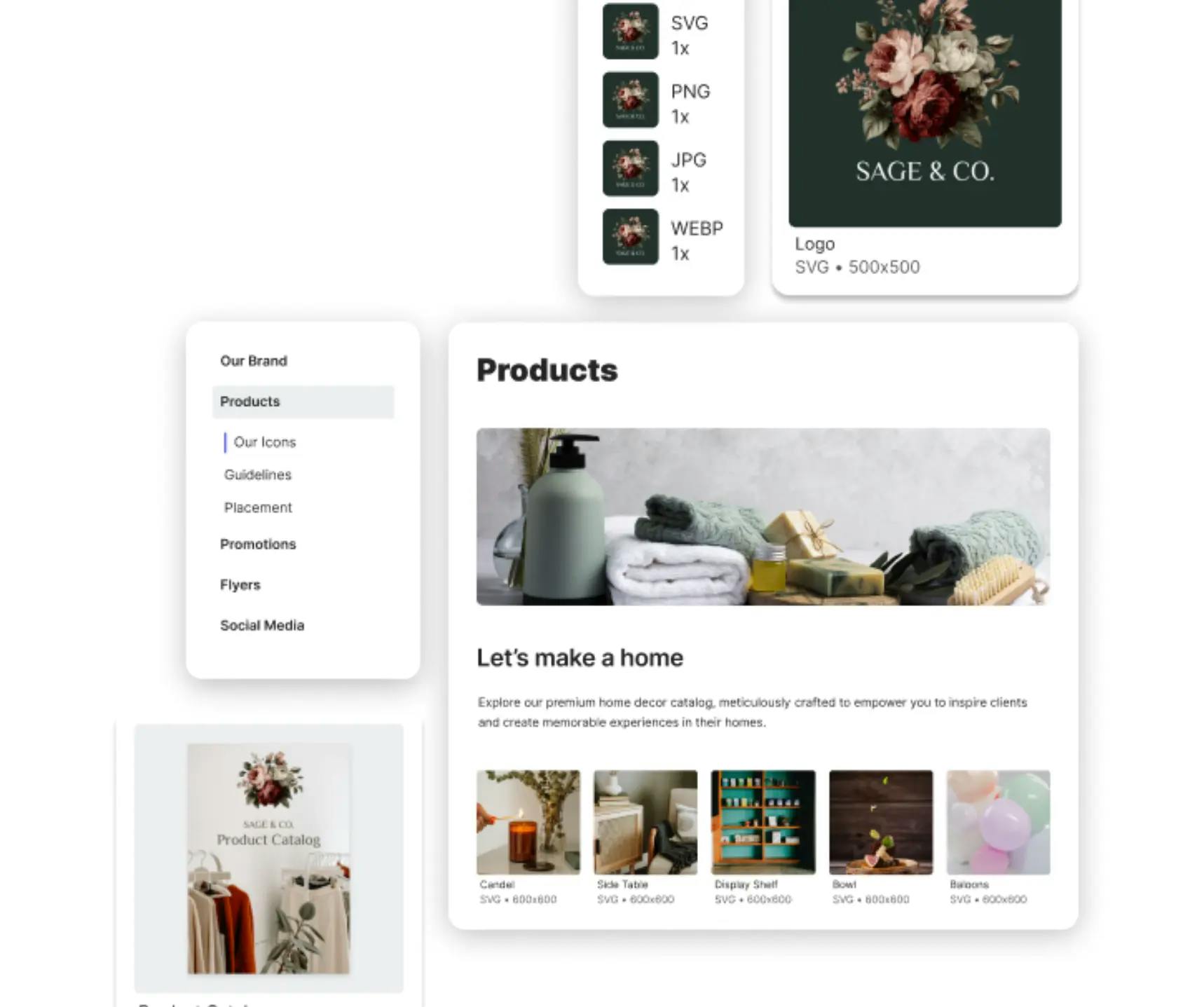 An example of what elements of a brand guideline and DAM look like when collected in Lingo.