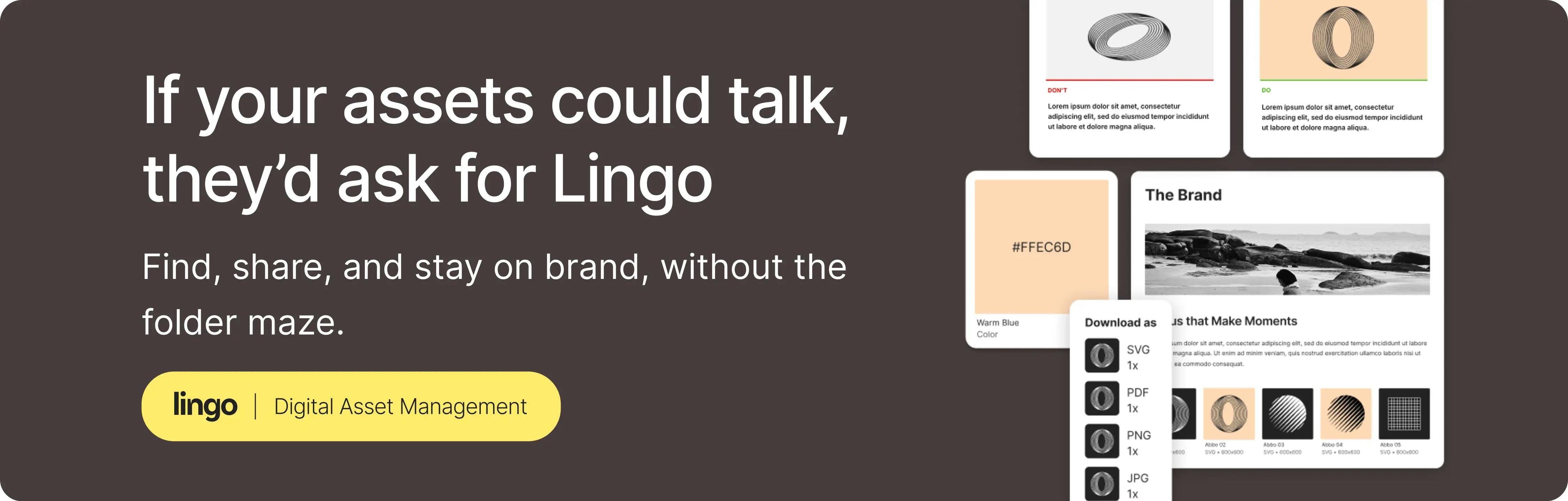 A banner ad CTA for Lingo that speaks to if your assets could talk, they'd ask for Lingo.