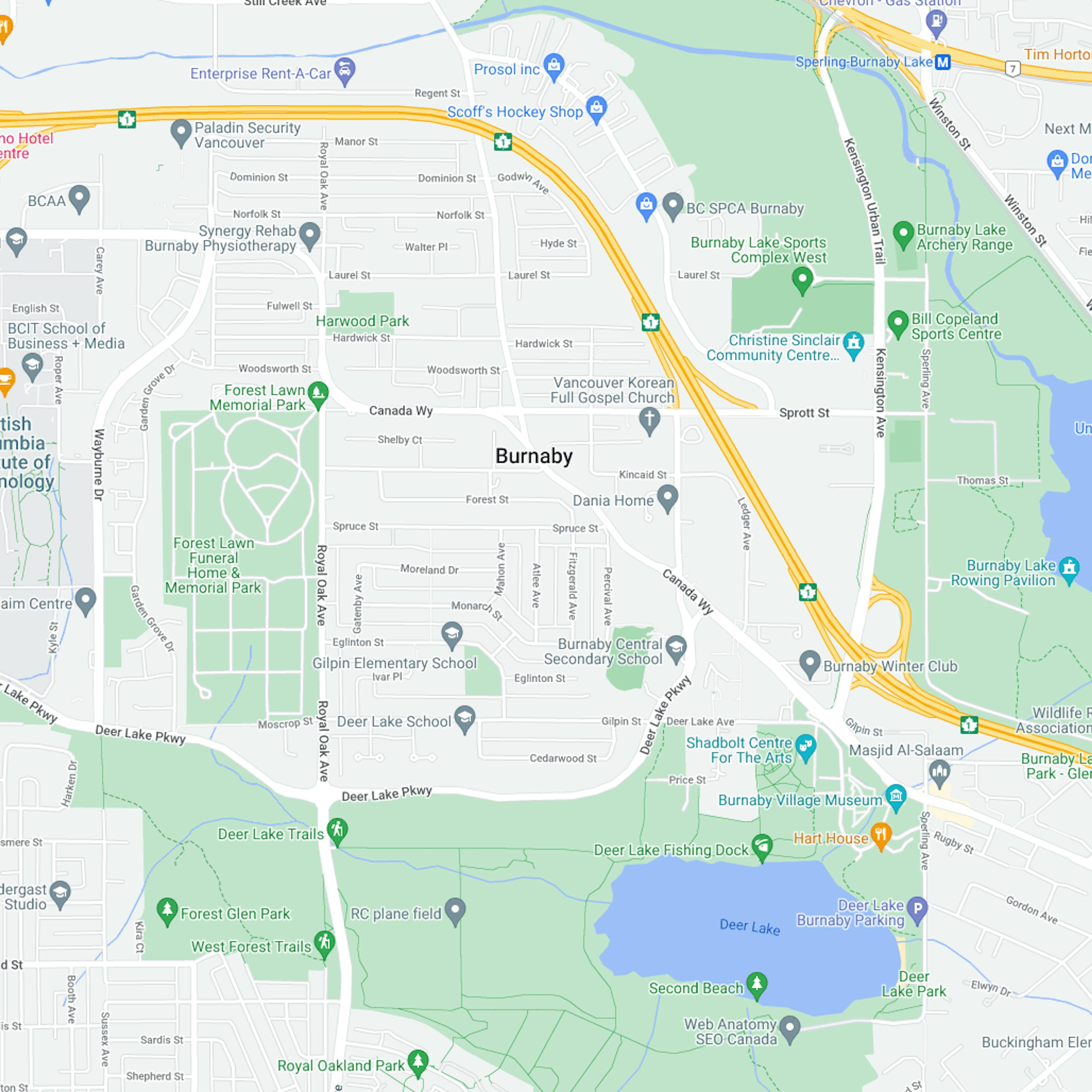Map of Burnaby, BC