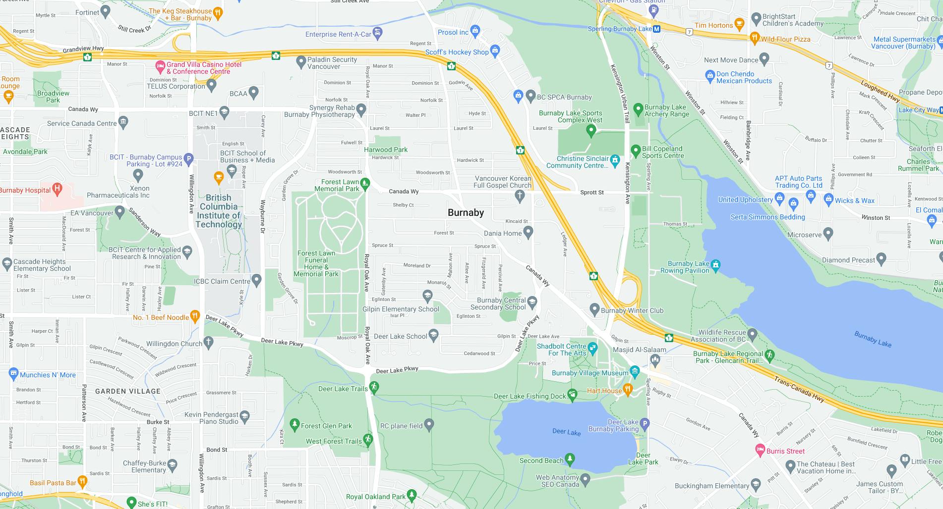 Map of Burnaby, BC