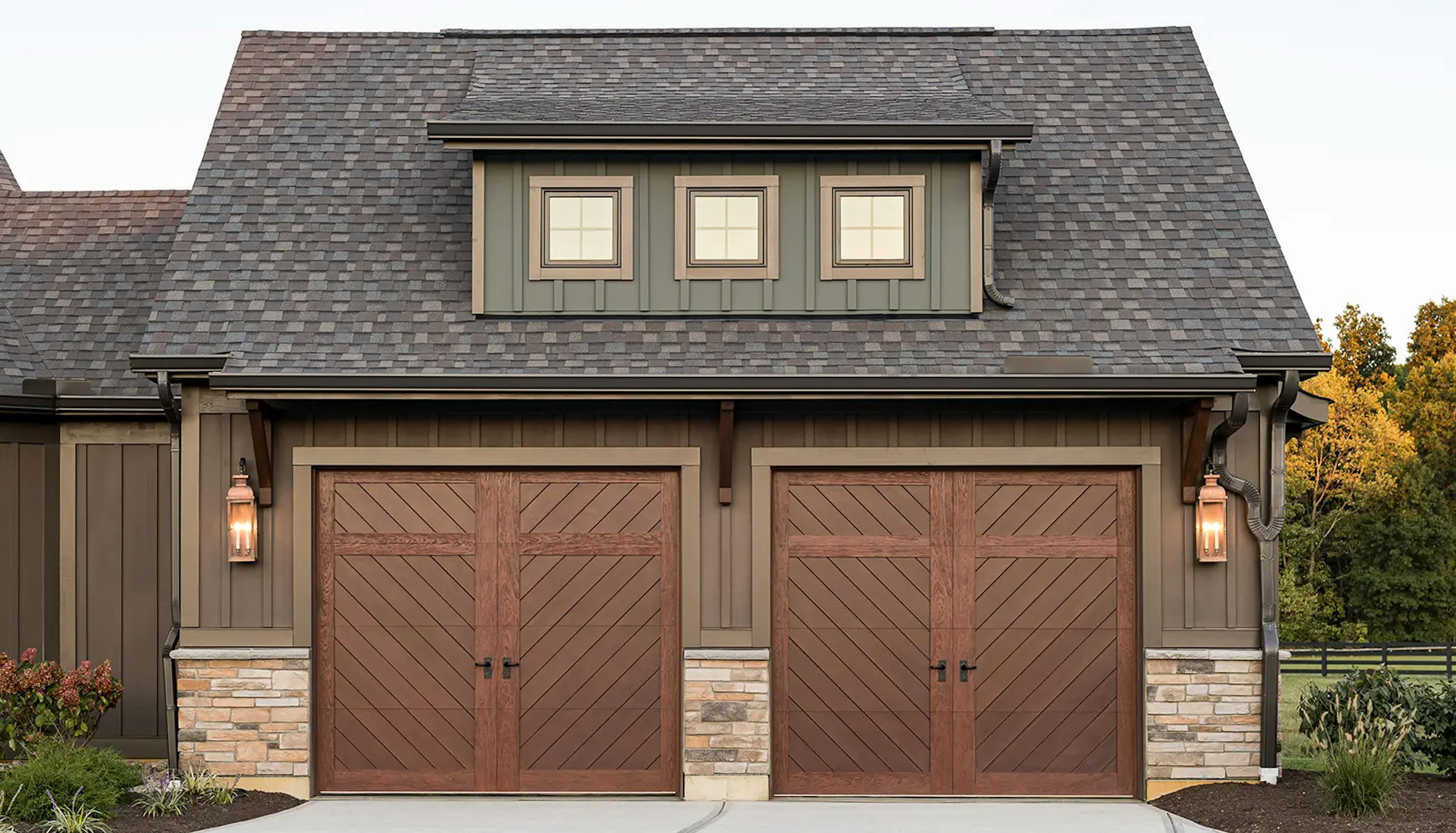 Two Canyon Ridge® Chevron garage doors