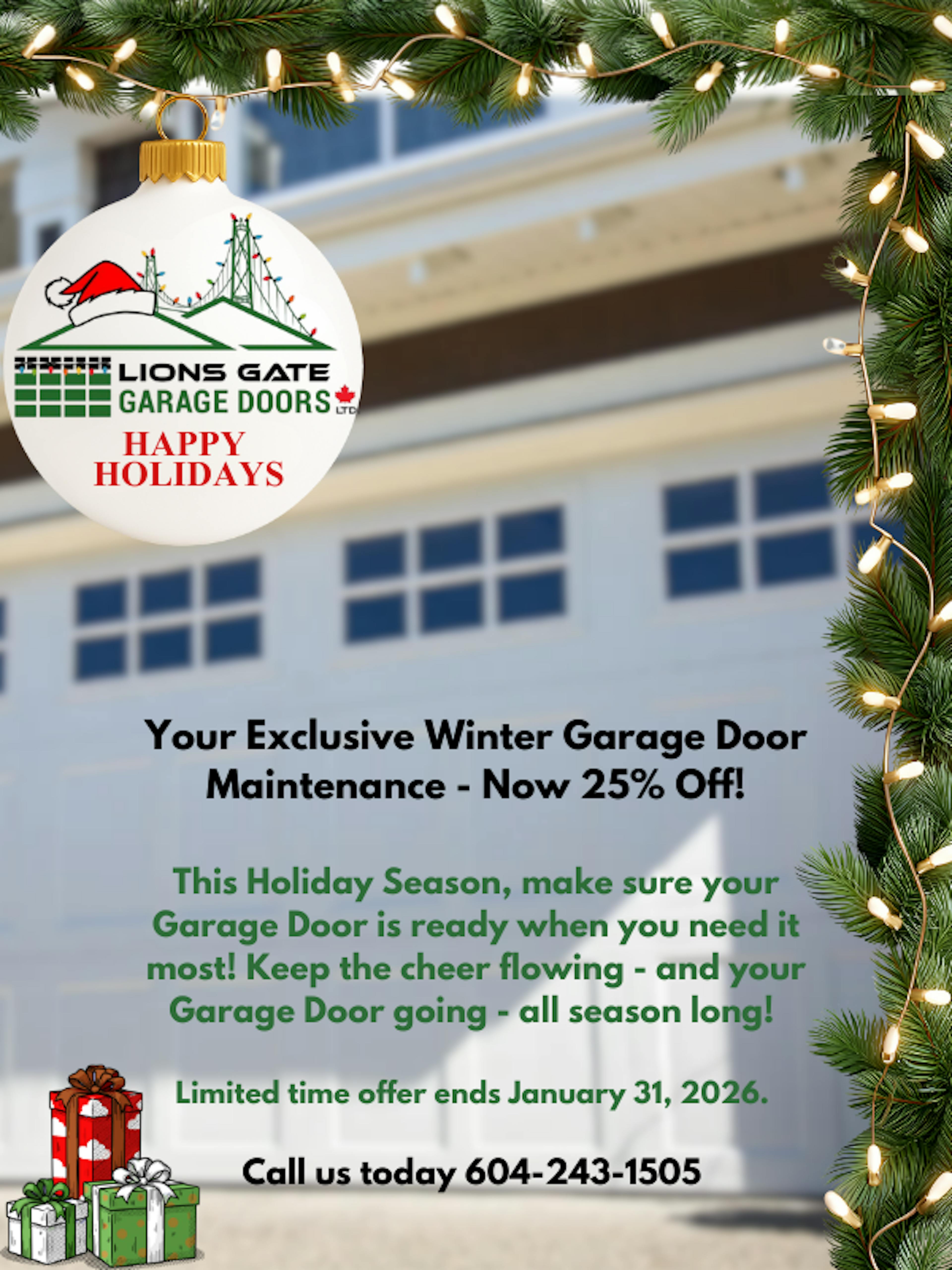 Exclusive Winter Garage Door Maintenance 25% Off Until January 31, 2026