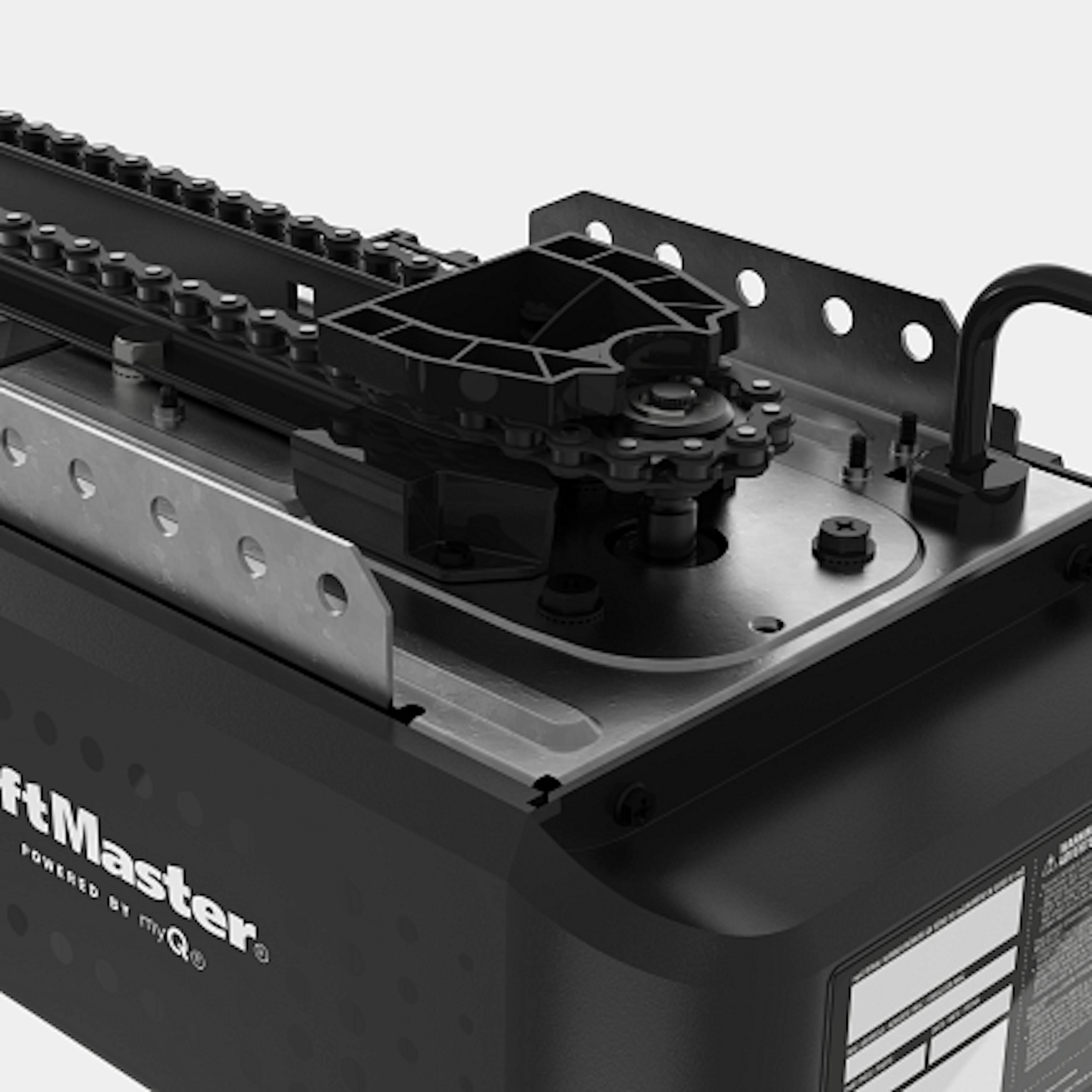the chain drive of the LiftMaster Quiet DC Chain Drive Opener with Camera