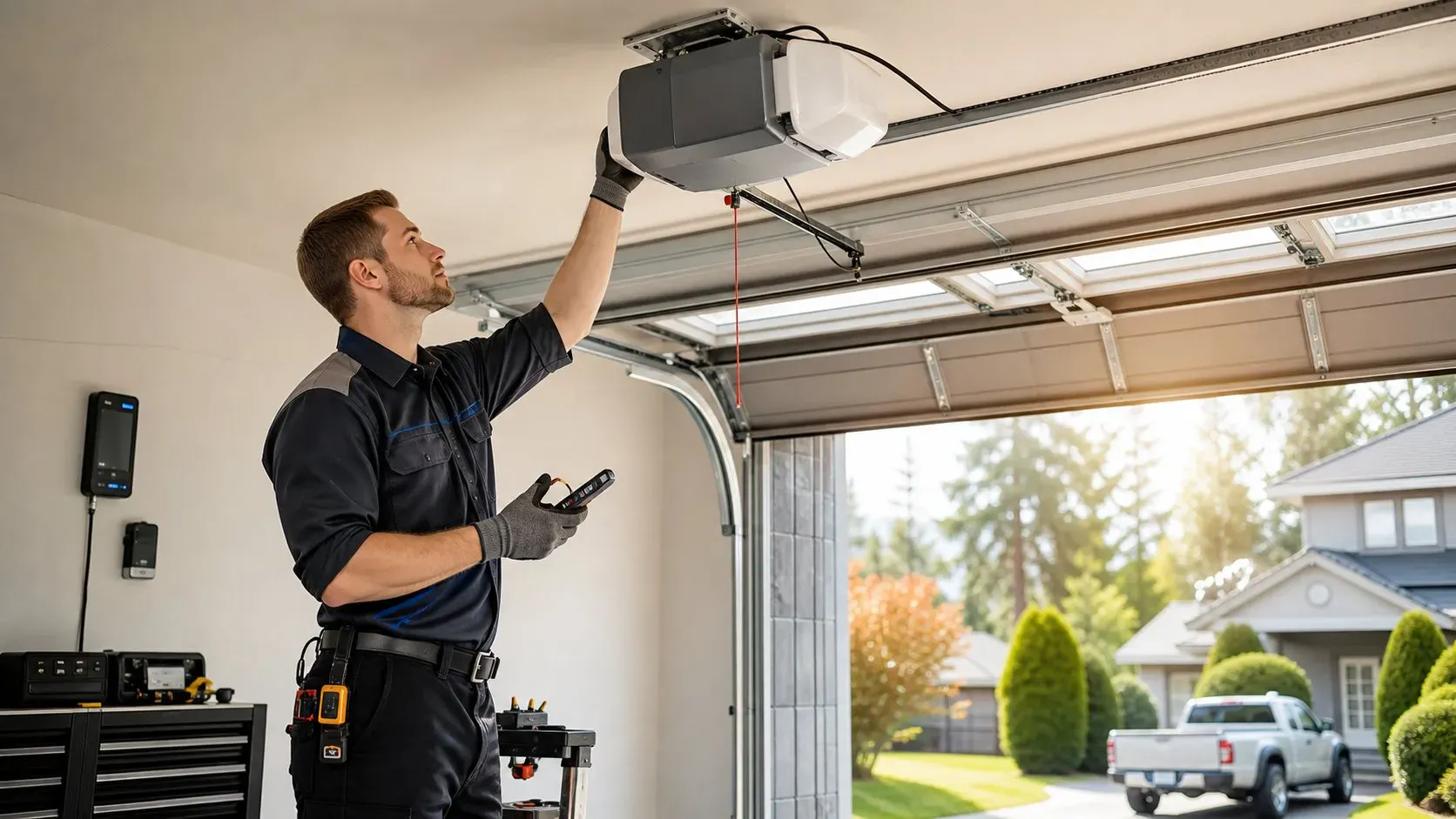 Garage door maintenance support from a technician