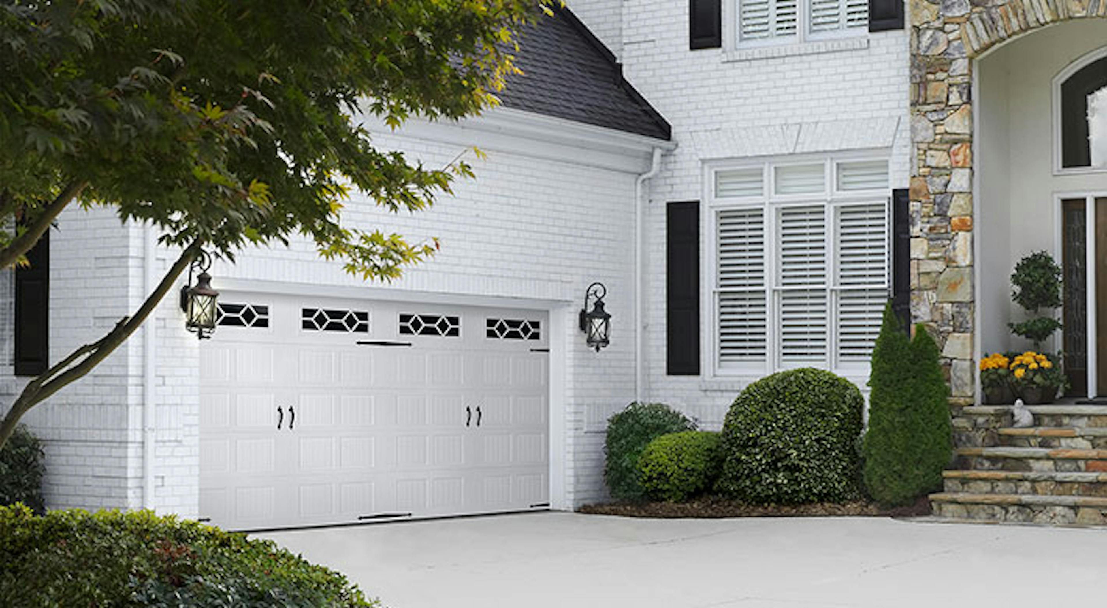 Bead Board design in True White with Waterford window inserts and Blue Ridge handles and hinges.